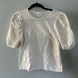 H&M White Eyelet Puff Sleeve Blouse